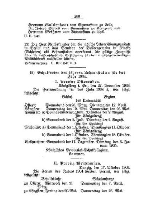 Schulferien der höheren Lehranstalten für das Jahr 1904 : [D. Höhere Lehranstalten]