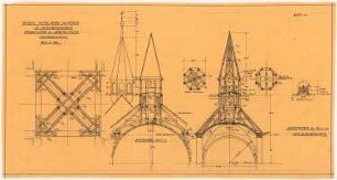Herz Jesu Kloster, Fünfbrunnen (Cinqfontaines): Dachreiter, Grundrisse, Schnitte 1:50 der Klosterkapelle