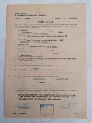 Protokoll DDR-Zoll Transit-Beanstandung