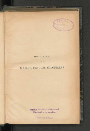5.1898: Bulletin de la Société d'Etudes Coloniales