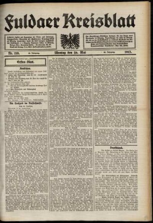 Erste Ausgabe vom Montag, den 26. Mai 1913.