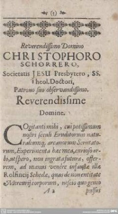 Reverendissimo Domino Christophoro Schorrero.