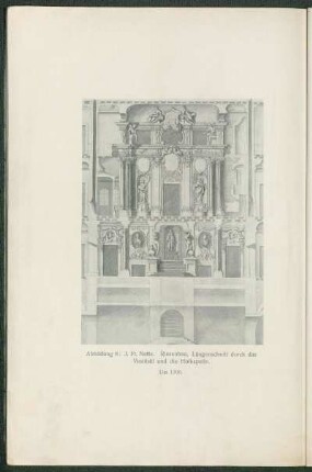 Abbildung 8: J. Fr. Nette. Riesenbau, Längenschnitt durch das Vestibül und die Hofkapelle. Um 1709
