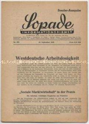 Informationsdienst der SPD u.a. zur Arbeitslosigkeit und zur sozialen Marktwirtschaft