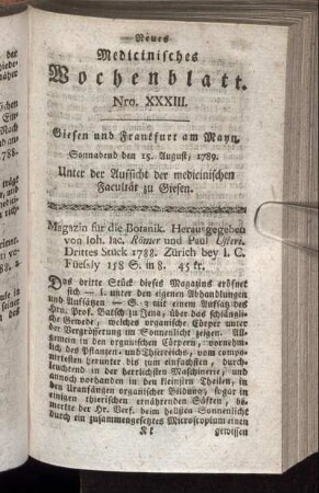 Nro. XXXIII. Sonnabend den 15. August, 1789.