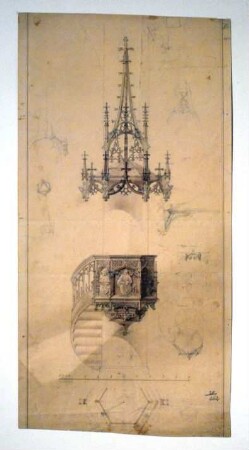 Entwurfszeichnung für die Kanzel in Schrobenhausen, Pfarrkirche St. Jakob