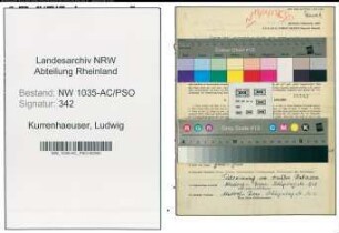 Entnazifizierung Ludwig Kurrenhaeuser , geb. 27.02.1900 (Bergmann)