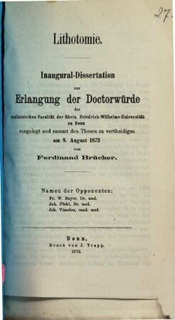 Lithotomie : Inaugural-Dissertation