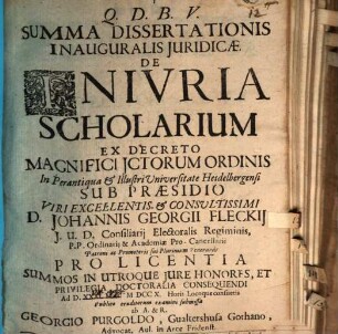 Summa Dissertationis Inauguralis Juridicæ De Inivria Scholarium