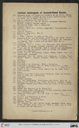 Current Catalogues of Second-Hand Books
