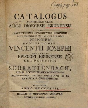 Catalogus venerabilis cleri Dioecesis Brunensis, 1808
