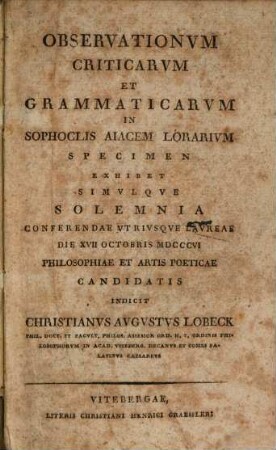 Observationum criticarum et grammaticarum in Sophoclis, Cliacem Lorarium specimen