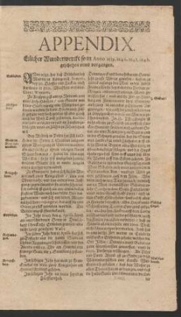 Appendix. Etlicher Wunderwercke so in Anno 1639. 1640. 1641. 1642. geschehen unnd vorgangen.