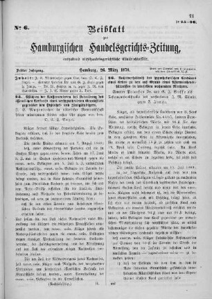 Beiblatt zur hamburgischen Handelsgerichts-Zeitung No. 6. Dritter Jahrgang. Hamburg, 26. März 1870.