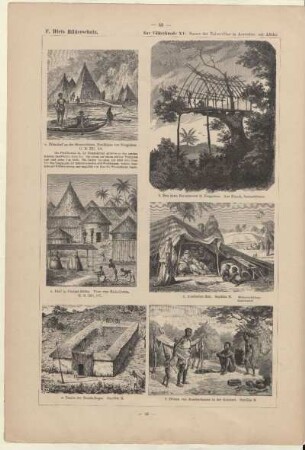 Dorf in Central-Afrika. Vorn eine Fetischhütte