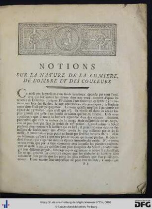 Notions Sur La Nature De La Lumiere, De L'Ombre Et Des Couleurs.