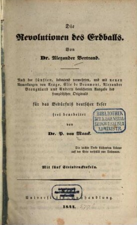 Die Revolutionen des Erdballs : mit fünf Steindrucktafeln