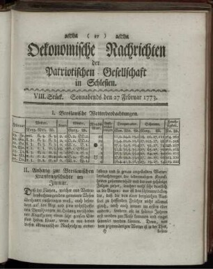 VIII. Stück. Sonnabends den 27 Februar 1773.