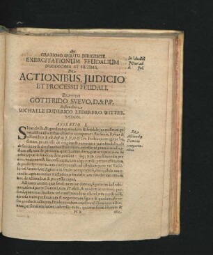 Exercitationum Feudalium Duodecima Et Ultima. De Actionibus, Iudicio Et Processu Feudali. Respondente Michaele Friderico Lederero.