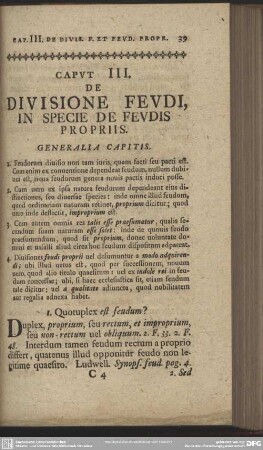 Caput III. De Divisione Feudi, In Specie De Feudis Propriis