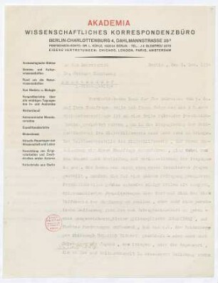 Brief von Ludwig Kühle von Akademia Wissenschaftliches Korrespondenzbüro an Gerhart Hauptmann