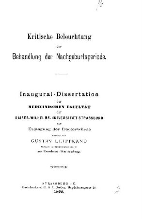 Kritische Beleuchtung der Behandlung der Nachgeburtsperiode