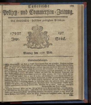 19tes Stueck, Montag den 13ten May. 1793