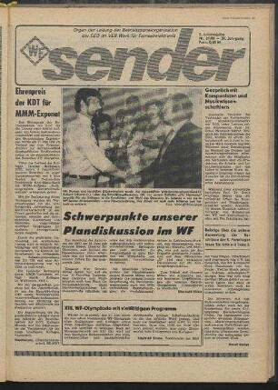 Betriebszeitung 'WF-Sender', Nr.21/1981 (2. Juniausgabe 1981)