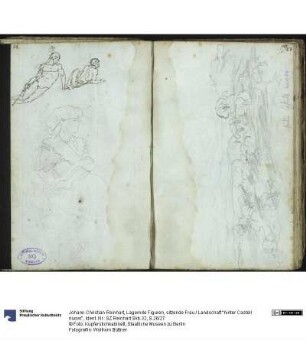 Lagernde Figuren, sitzende Frau / Landschaft "hinter Castell nuovo"