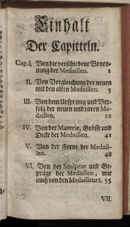 Einhalt Der Capitteln.