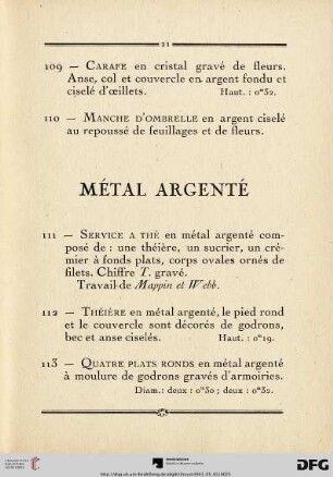 Métal argenté (Nr. 111-130)
