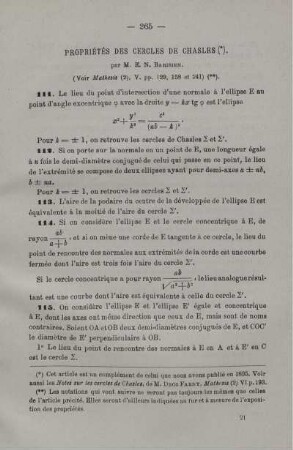 Propriétés des cercles de chasles.