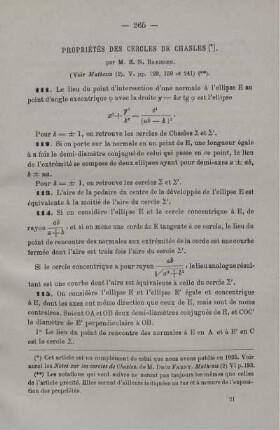 Propriétés des cercles de chasles.