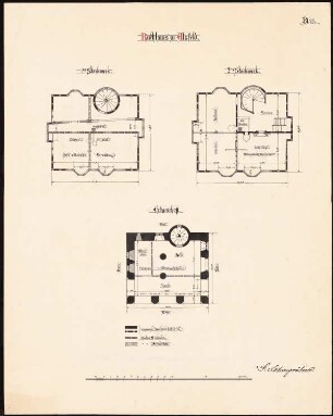 Rathaus, Alsfeld: Grundriss Erdgeschoss, 1. und 2. Obergeschoss 1:100, mit Bauteilen ab 1512