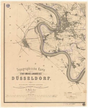 Topographische Karte des Stadt- und Landkreises Düsseldorf.