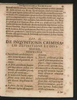 Cap. II. De Inquisitionis Criminalis Definitione Et Divisione.