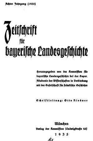 Zeitschrift für bayerische Landesgeschichte : ZBLG. 8, 8. 1935