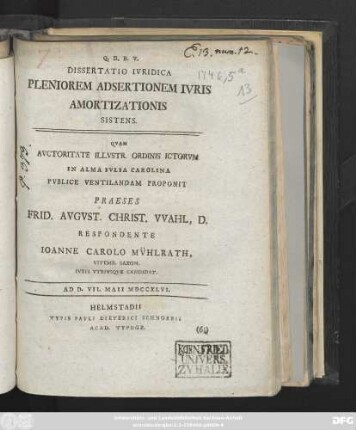 Dissertatio Ivridica Pleniorem Adsertionem Ivris Amortizationis Sistens