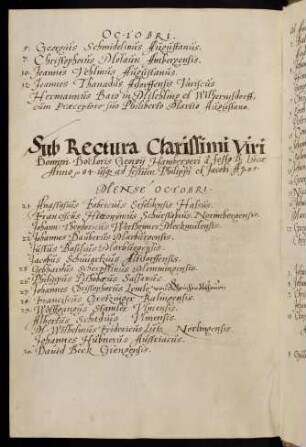 Winterhalbjahr 1584/1585. Rektorat Georg Hamberger