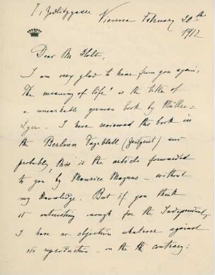 Korrespondenz von Bertha von Suttner an Unbekannt