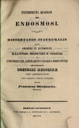 Experimenta quaedam de endosmosi