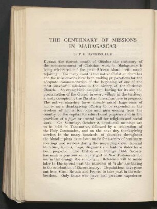 The centenary of missions in Madagascar