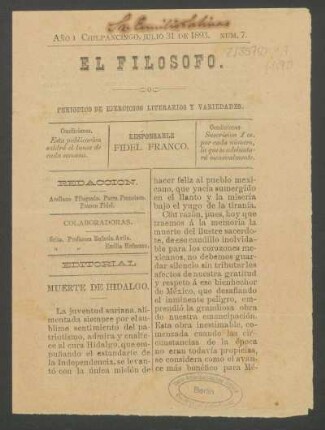 1893,1,7: año 1, núm. 7 (julio 31 de 1893)