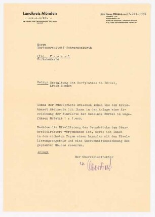 Dorfplatz Bördel: Begleitschreiben des Oberkreisdirektors