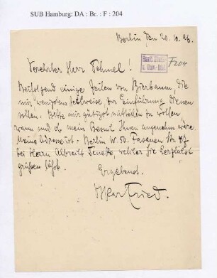 Brief an Richard Dehmel