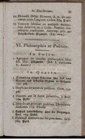 VI. Philosophia et Politice