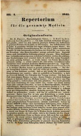 Repertorium für die gesammte Medicin, 1841, Bd. 3