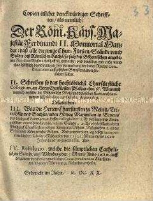 Verschiedene Schreiben zum Ständeaufstand in Böhmen
