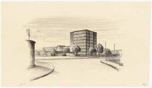 BBC (Brown, Boveri & Cie), Mannheim-Käfertal Bürohaus: Perspektivische Ansicht Hochhaus