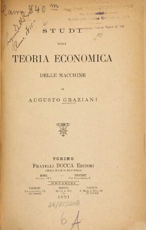 Studi sulla teoria economica delle macchine